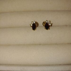 Elegant Gold and Red Stud Earrings